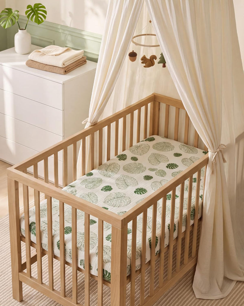 Muslin Crib Sheets, 2 Pack, Monstera & Dark Green