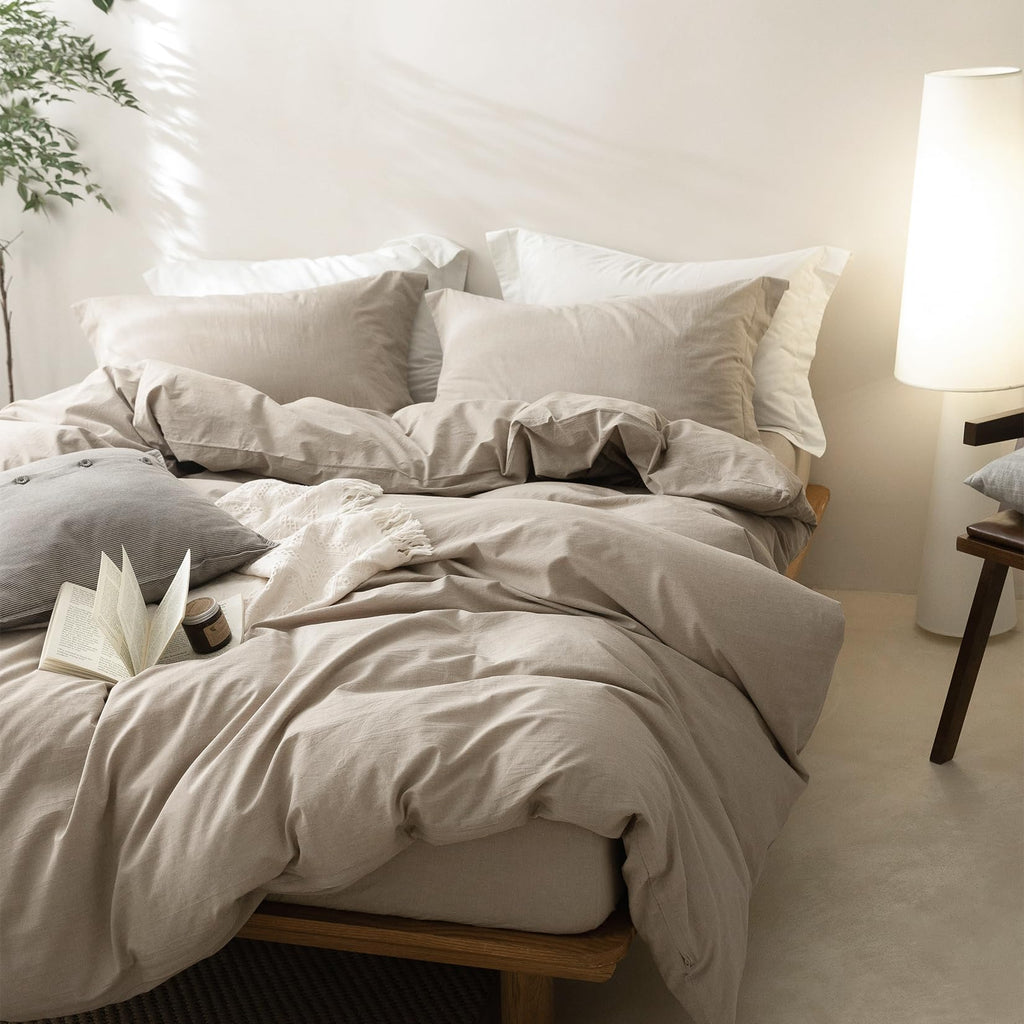 Linen Grey Duvet Cover Set 90" L x 68" W, Skin Friendly