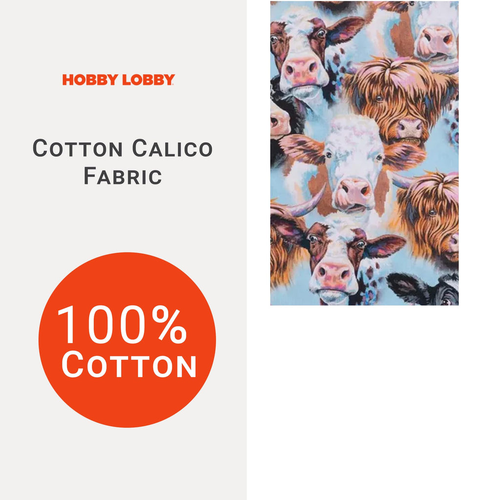 Cow Portraits Cotton Calico Fabric, 2 Yards