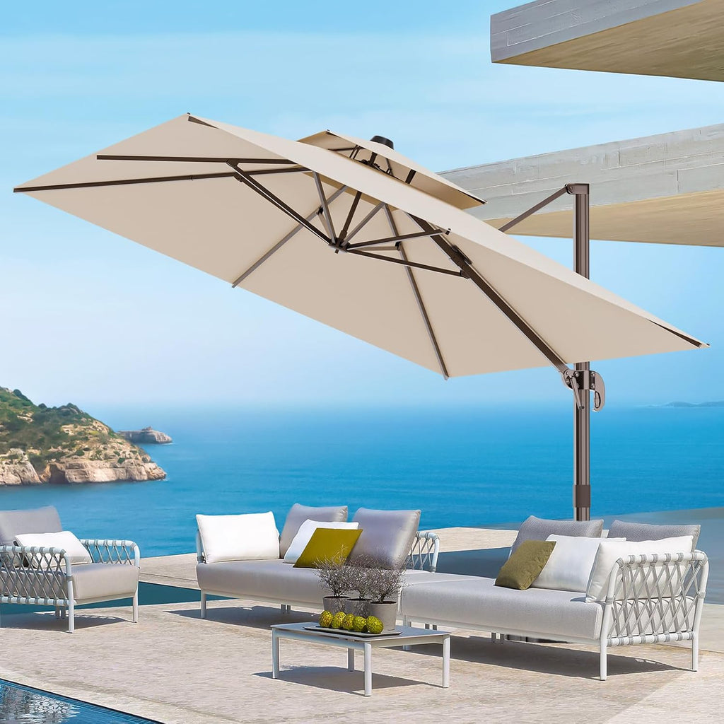 9' X 12' Cantilever Outdoor Patio Umbrellas Double Top Large Rectangle Umbrella Heavy Duty 360°Rotation Offset Umbrella