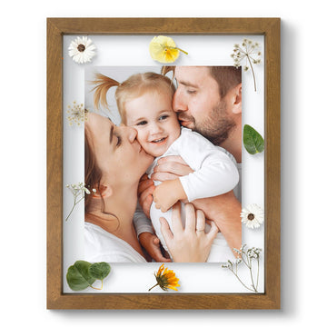11x14 Floating Picture Frame Brown - Solid Wood for Pressed Flower -1 Pack