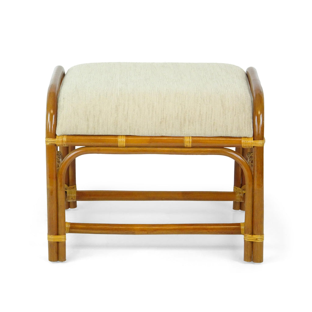 Krit Handmade Rattan Wicker Ottoman Footstool with Cushion Fully Assembled Colonial Color