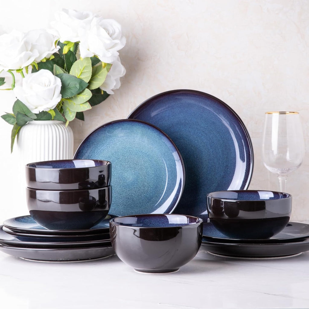 Ceramic Dinnerware Sets for 4,Stoneware Coupe Plates and Bowls Sets,Highly Chip and Crack Resistant | Dishwasher &