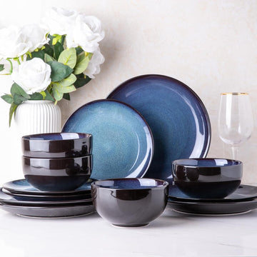 Ceramic Dinnerware Sets for 4,Stoneware Coupe Plates and Bowls Sets,Highly Chip and Crack Resistant | Dishwasher & Microwave & Oven Safe Dishes set,Reactive Glaze Dinnerware- Service for 4
