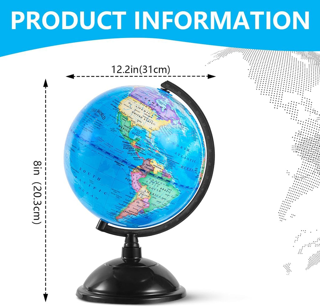 8 Inch World Globe with Stand Rotating Earth Spinning Globe for Kids Geography Classroom Education or Decorations
