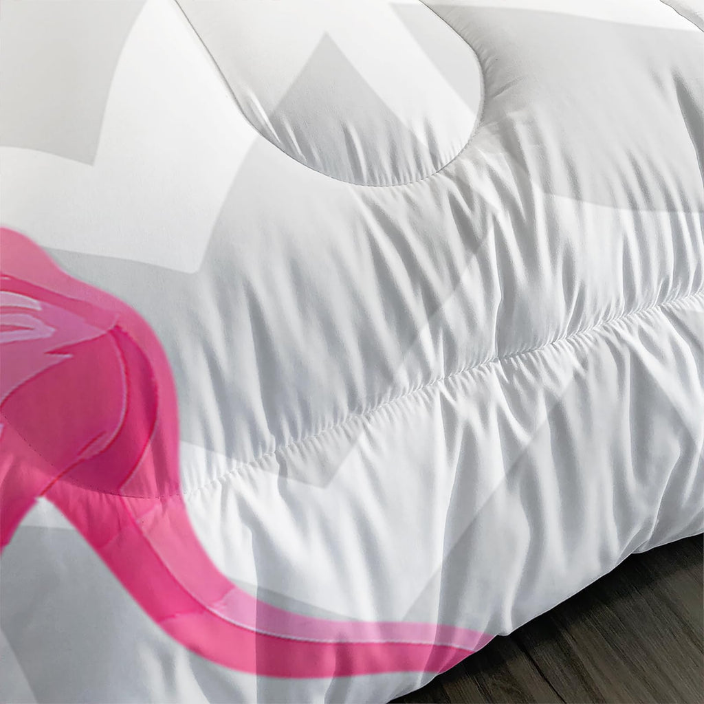 Flamingo Comforter Set - Tropical Geometric Stripe Bedding Set with 1 Comforter and 2 Pillowcases