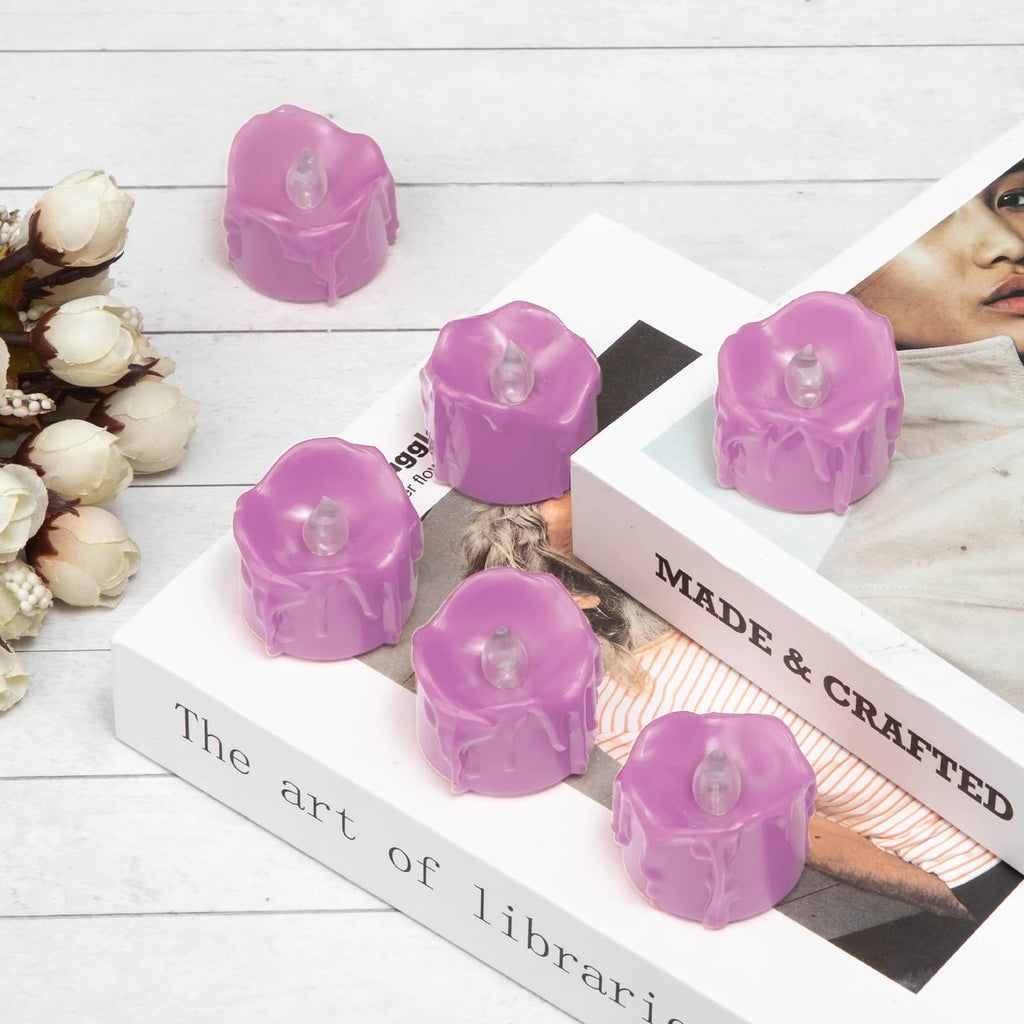 Pink Flickering Flame Tea Lights with 6H Timer, Battery Operated
