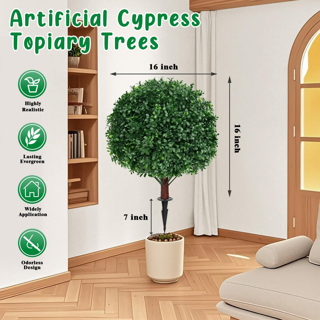 Set of 4 Artificial Boxwood Topiary Ball Tree with Ground Spike