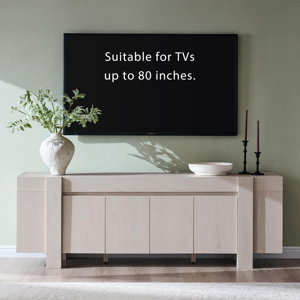 70" Modern Farmhouse TV Stand for TVs up to 80 Inch, White Alder