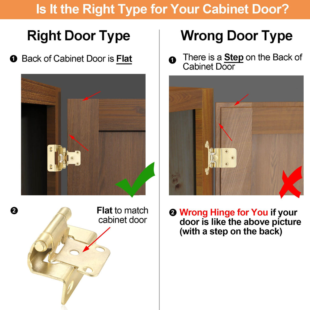Gold Kitchen Cabinet Hinges, 1/2" Overlay, 4 Pack