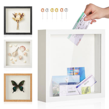 Travel Adventure Archive Shadow Box Frame with Slot, 12x12in White