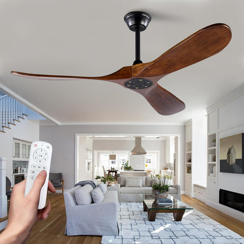 42 Inch Modern Wood Ceiling Fan, 3 Blades, Dark Walnut & Black, Remote Control, Reversible DC Motor, 6 Speeds, Timer Setting, Indoor/Outdoor A101-B0C613693B