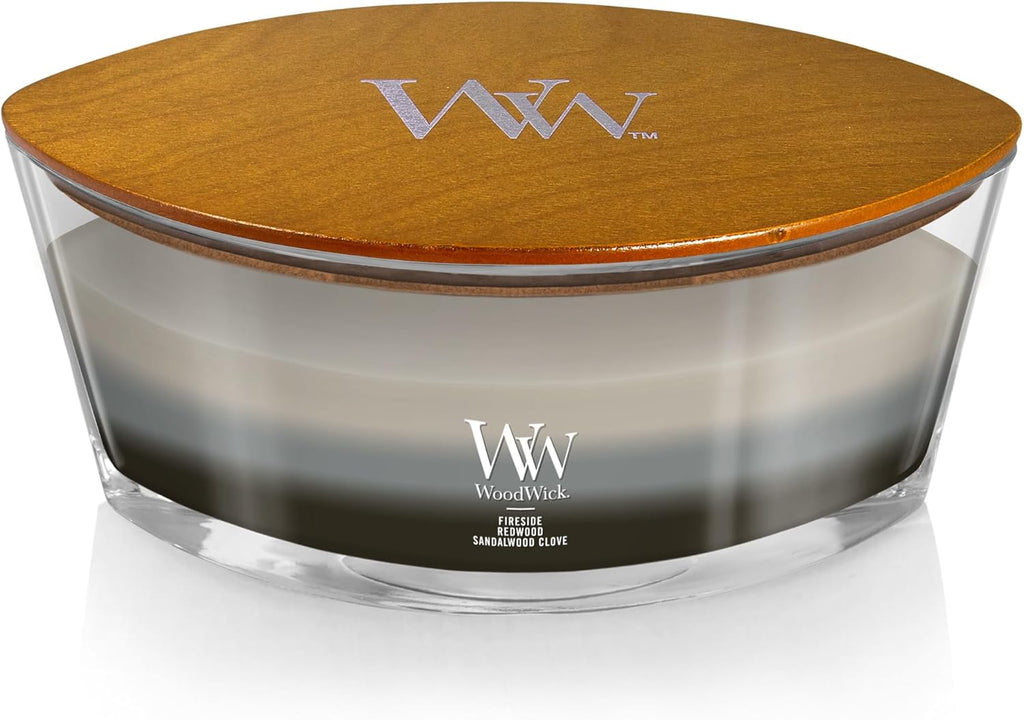 Warm Woods Trilogy Holiday Candle Gifts for Women and Men, 16 oz Ellipse Trilogy Candle with Crackling Wick