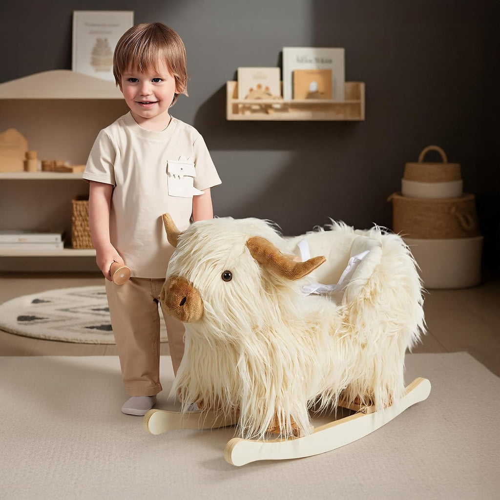 Baby Rocking Horse,Highlander Cattle Rocking Toy for 1+ Year Old Boys and Girls Rocking Horse for Kids Room Nursery