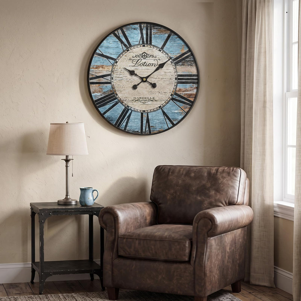 Large Rustic Blue Farmhouse Wall Clock (30 Inch)