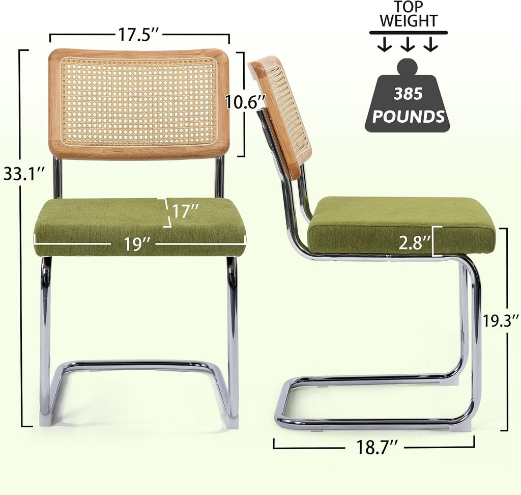 Dining Chairs Set of 4, Modern Rattan Kitchen Chairs, Mid Century Modern Design, Polished Chrome Frame, Upholstered