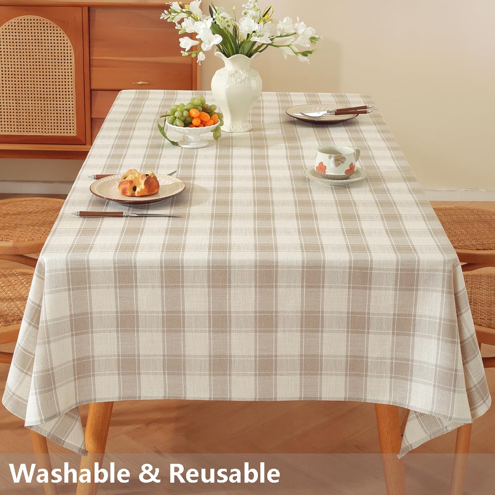 60x84 Inch Beige Checkered Rectangular Outdoor Picnic Tablecloth