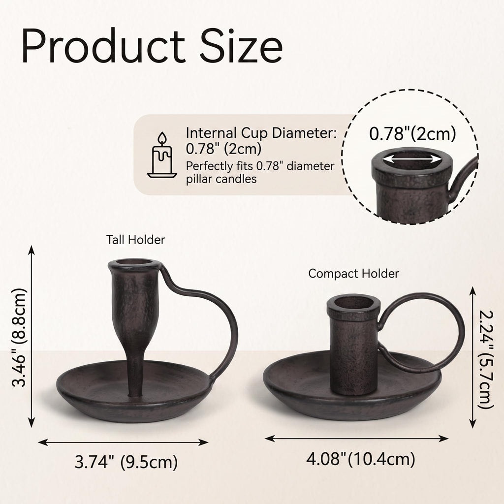 Matte Black Iron Candle Holder with Handle 2 Pcs Taper Candle Sticks Holder