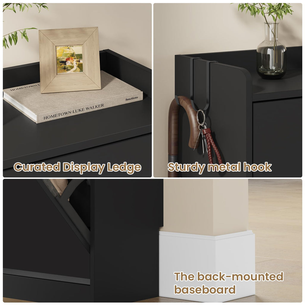 Shoe Cabinet Organizer with 2 Flip Drawers, Narrow Shoe Rack 23.6" W White