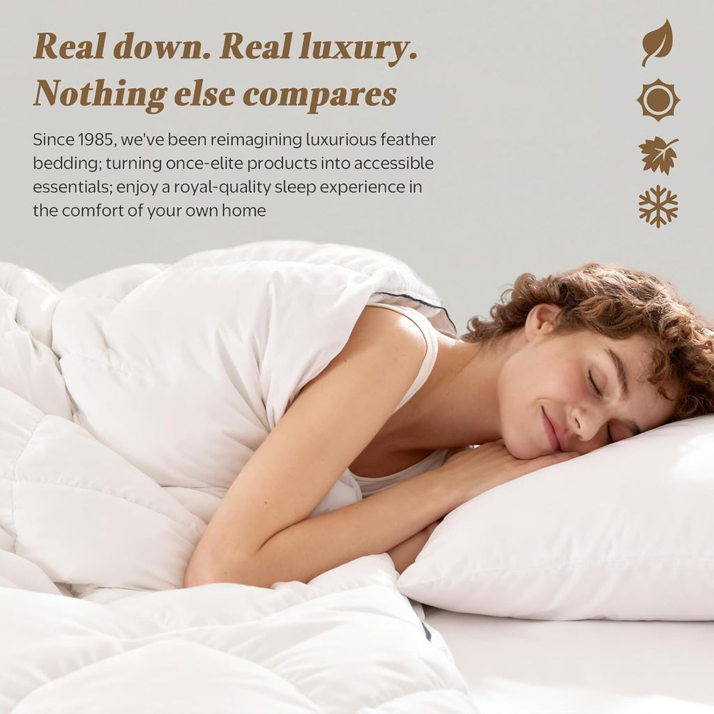 Luxury Feather Down Fiber Comforter King, Ultra-Soft Egyptian Cotton-Blend Fabric