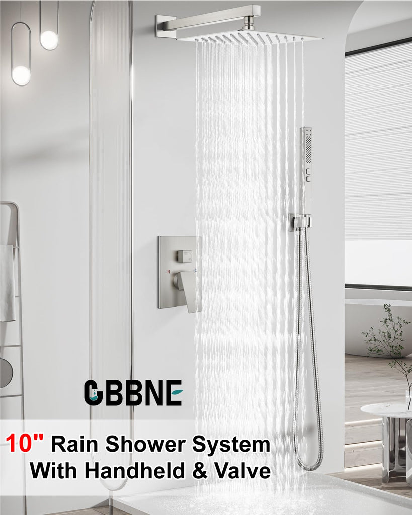 Shower Faucet Set 10-Inch Rain Shower System Brushed Nickel