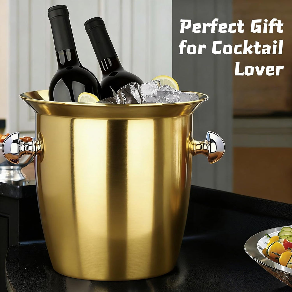 Ice Bucket, Large Ice Bucket for Parties, 5L Portable Stainless Steel Wine Buckets with Handle for Champagne, Beer