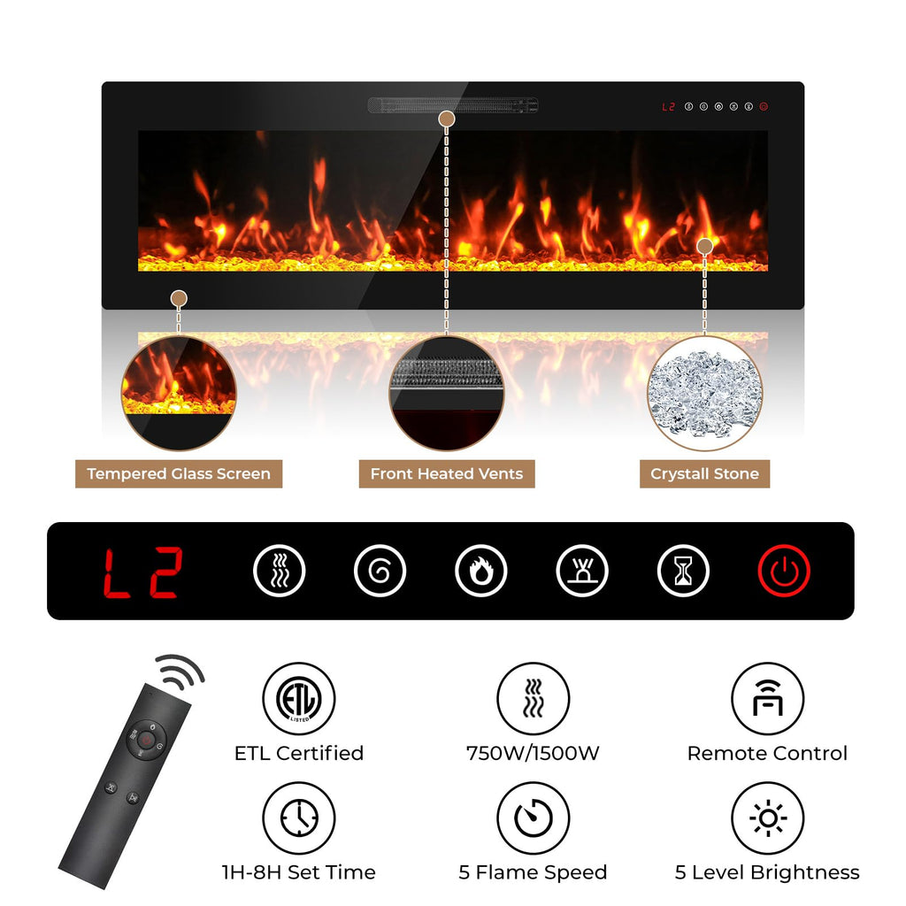 Electric, 80" TV Fireplace Stand Entertainment Center Console with 42" Electric Heater, LED Light/Storage Cabinet