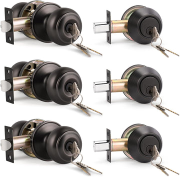 Keyed Entry Door Knob and Single Cylinder Deadbolt Combo Set, Exterior Door Knobs for Entrance and Front Door, Keyed
