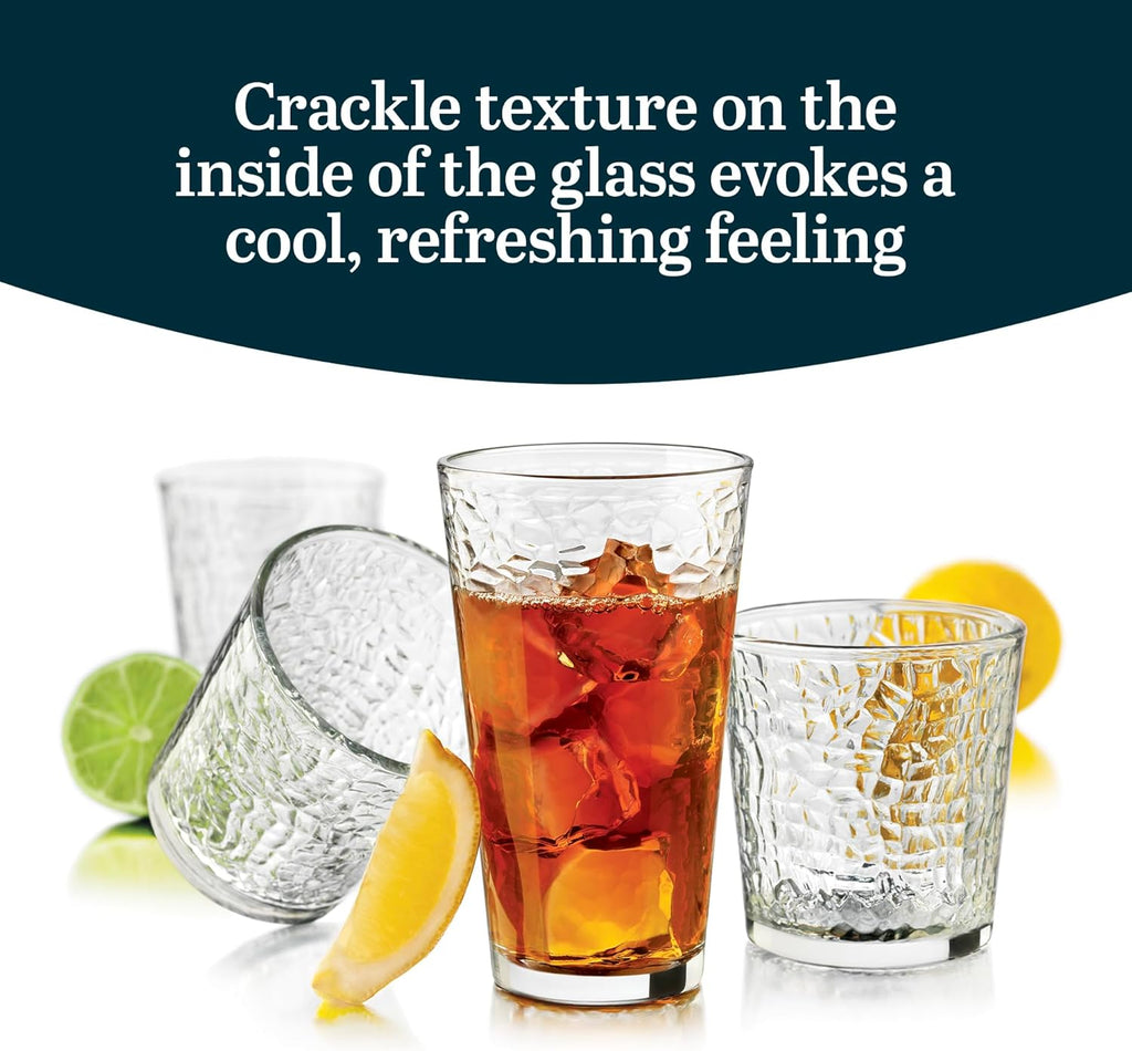 Yucatan Tumbler and Rock Drinking Glasses Set, Textured 16 Piece Glassware Set, All Purpose Glass Cups for Events and
