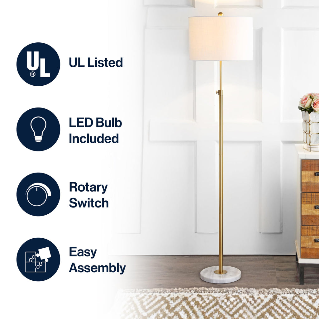 June 65" Adjustable Metal Marble Floor Lamp, Brass Gold