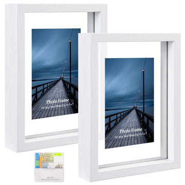 5x7 Floating Frame Set of 2, Double Real Glass Photo Frame for Wall Hanging or Tabletop Standing, Also Display 4x6 or