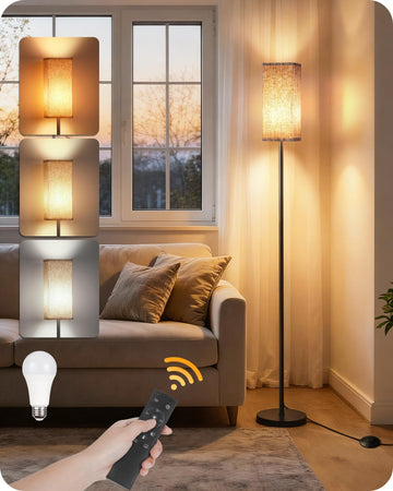 64.2" Dimmable Floor Lamp with Remote and Foot Switch, Corner Floor Lamp, Includes 10W A19 Bulb, Modern Standing