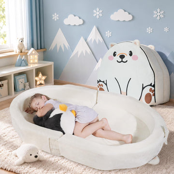 Portable Toddler Bed Folding Toddlers Floor Beds for Kids/Twins Foldable Travel Bed for Baby Extra-Roomy Toddler Bed