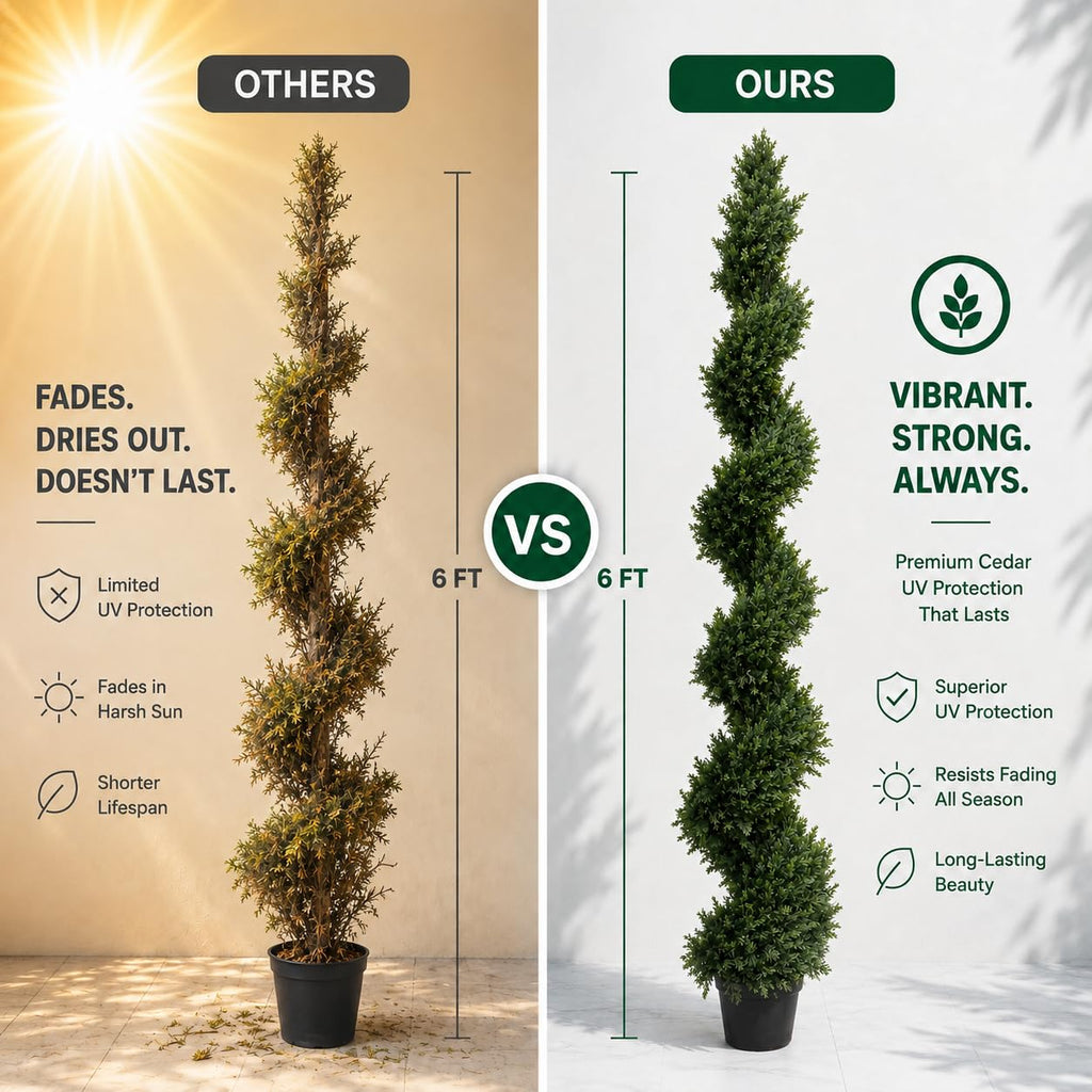 6FT Artificial Boxwood Spiral Topiary Tree for Outdoor & Indoor Decor - Faux UV Resistant Tall Front Door Plant in