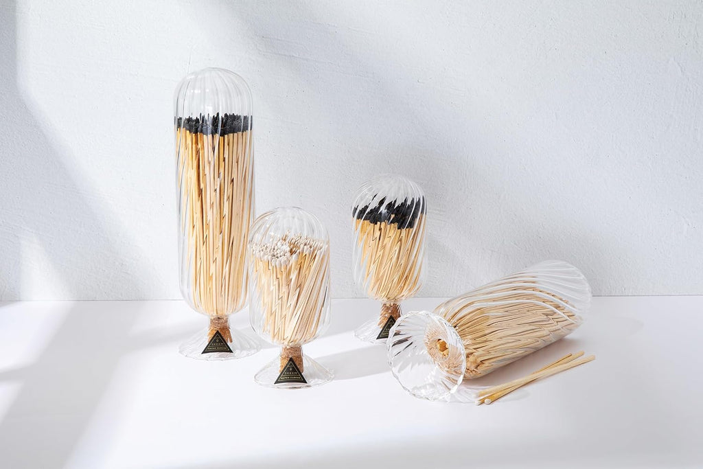 Helix Fireplace Glass Match Cloche with Striker - Includes 120 Long White-Tipped Matches - Perfect Decorative - Set of 120