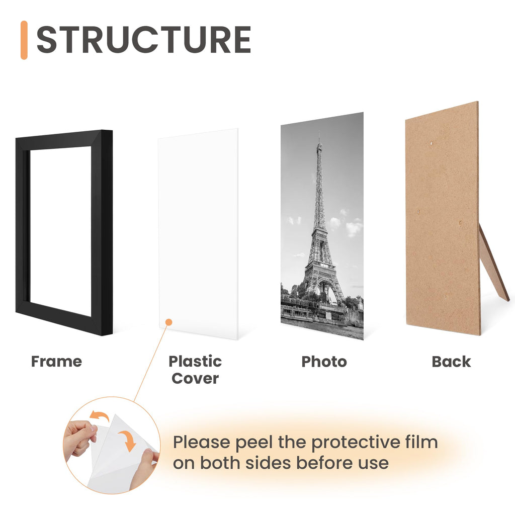 Picture Frames Set of 10, Including 8x10, 5x7, 4x6 Black Frame
