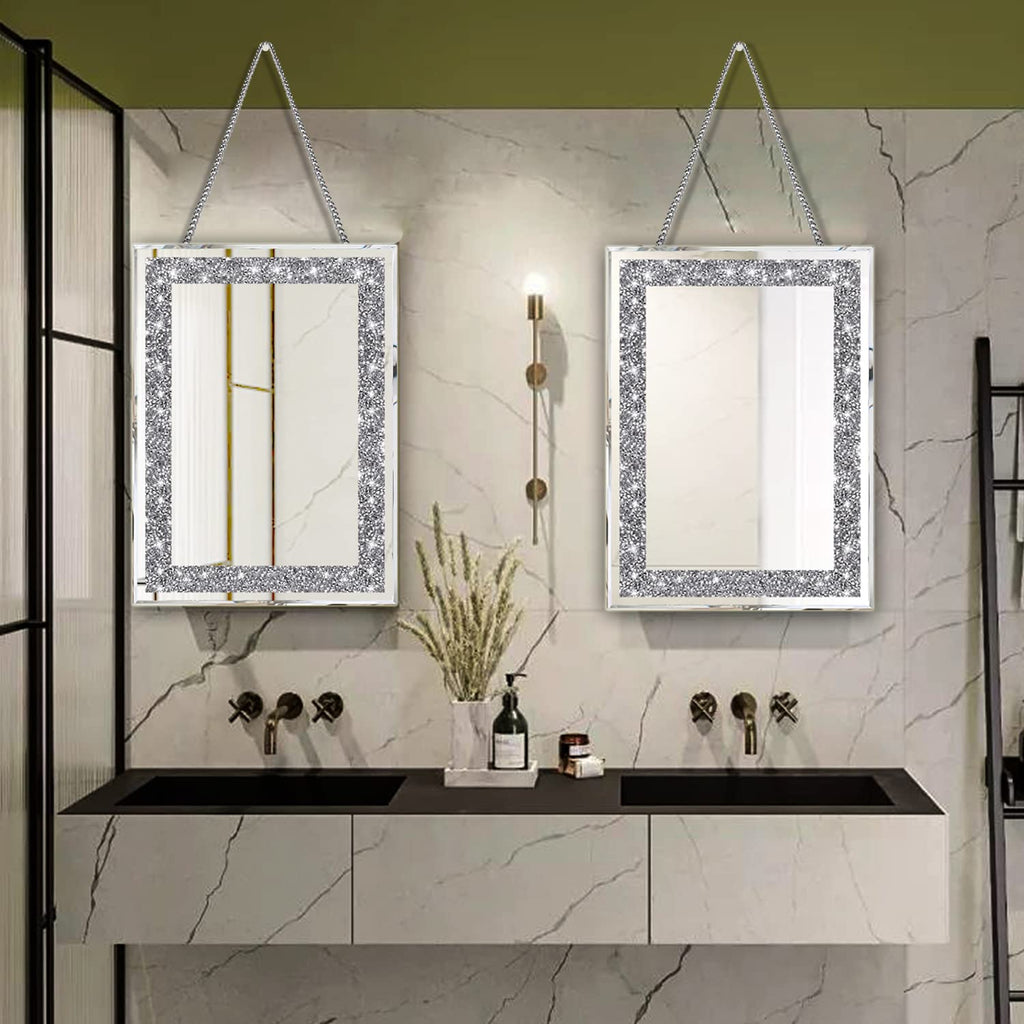 2 Piece Wall Mirrors, Crush Diamond Wall Décor Silver Decorative Mirrors . (11"x15")