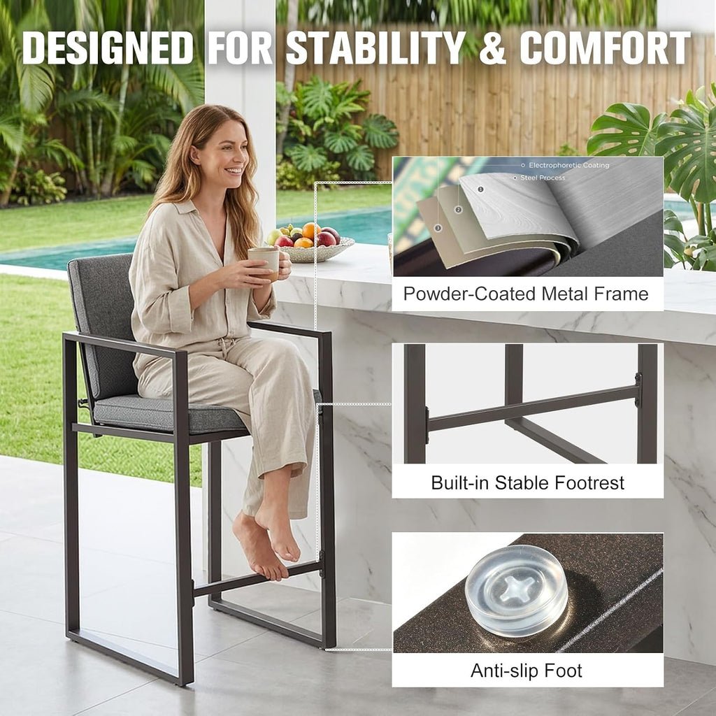 Outdoor Swivel Bar Stools Set of 4, Patio Bar Height Swivel Stools with Cushions Balcony Backyard, Grey