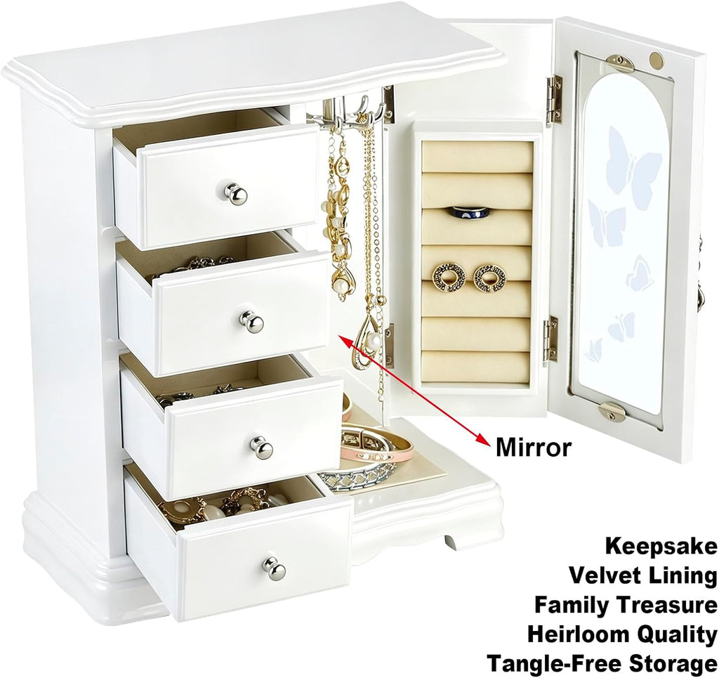 Solid Wood Jewelry Box White
