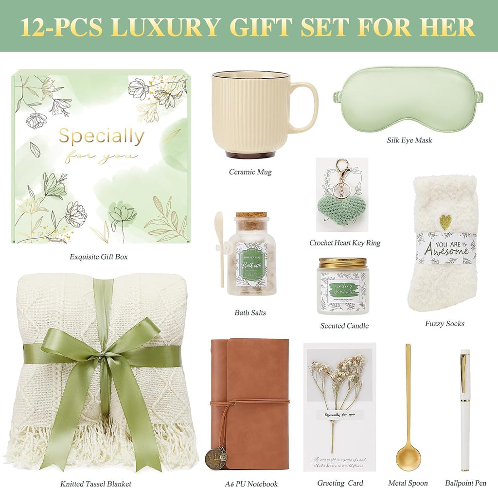 Mothers Day Get Well Gifts for Women Self Care Gift Basket - Birthday Gifts for Women Spa Care Package - Sympathy - Set of 13