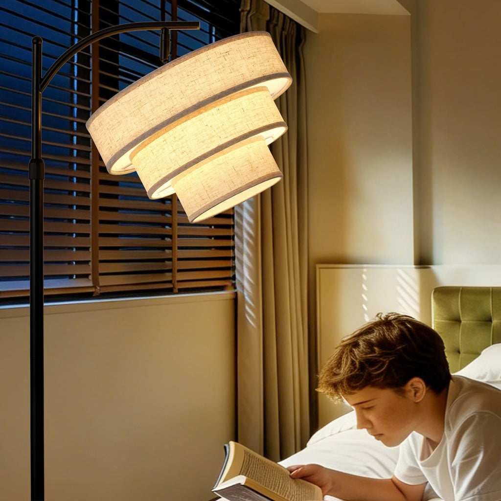 Dimmable Floor Lamp with Remote Control, Arc Fabric Tall Floor Lamp with 3-Color Temperatures Remote & Dimmable 9W