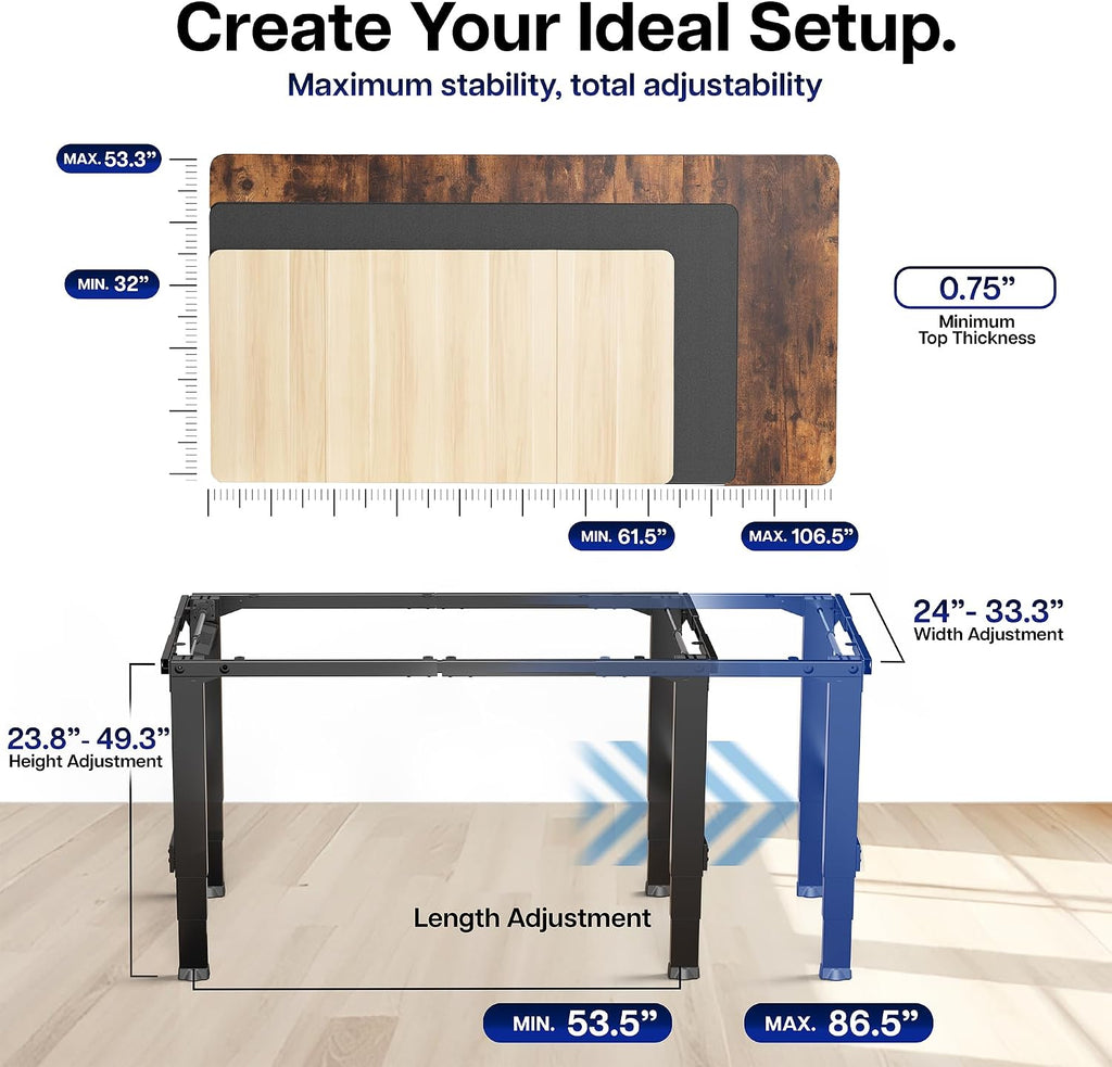 Premium Electric 4-Leg Dual Motor Standing Desk Frame for Table Tops up to 107 x 53 inches and 330 lbs, Memory