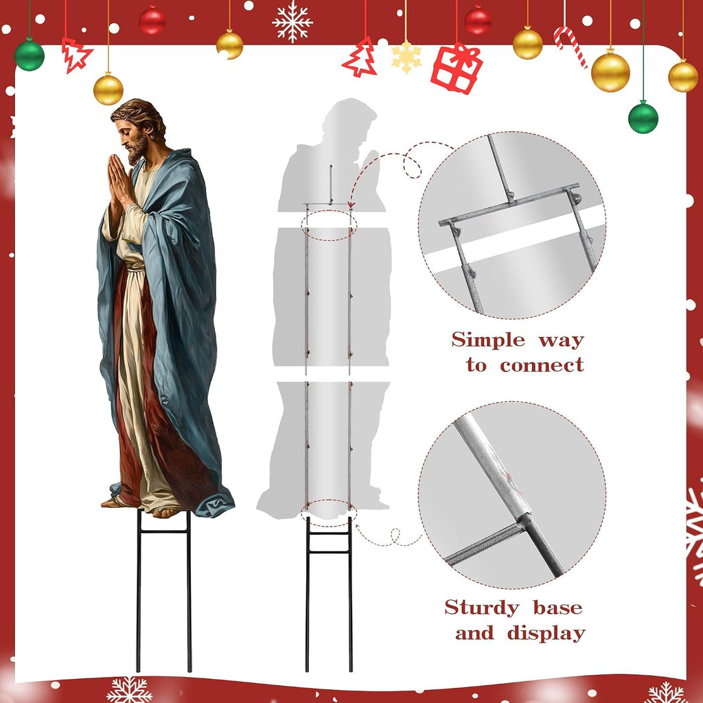 Large Nativity Scene Yard Metal Signs Stakes, 3pcs 38" Rustic Realistic Nativity Scene Christmas Decorations Outdoor