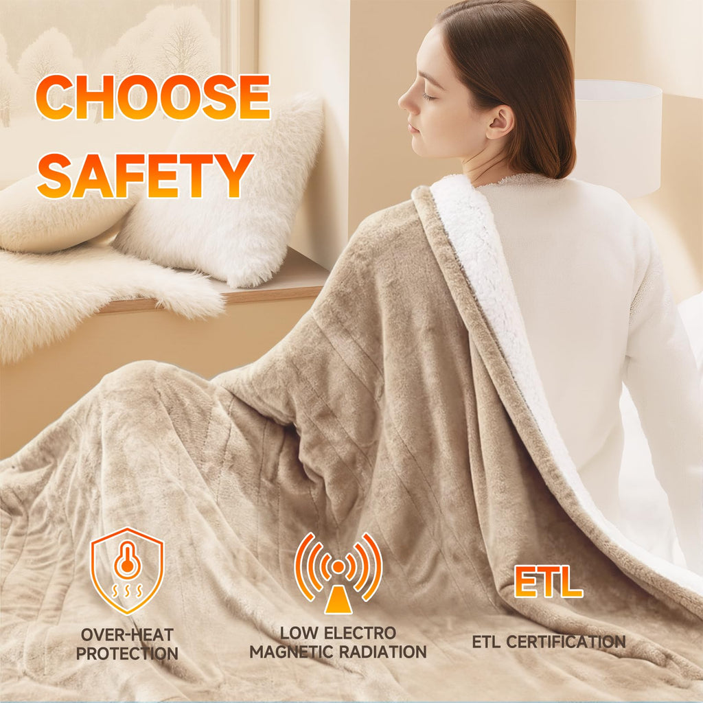 Heated Blanket Electric Throw Blanket 50"x60", 10 Levels 9 Hours Auto Off