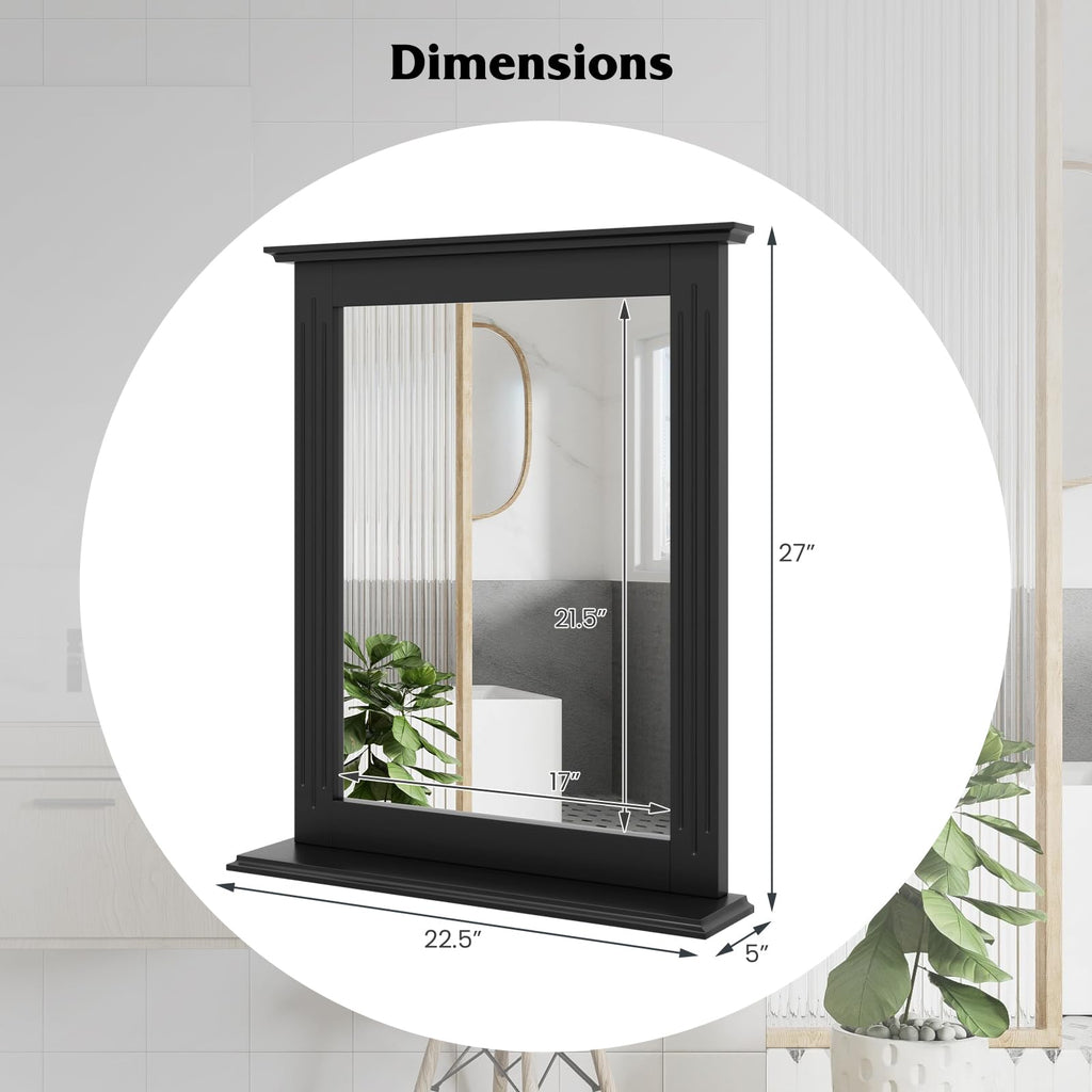 Bathroom Mirror with Shelf, Rectangle Over Sink Mirror, Hanging Vanity Mirror for Dressing Room Washroom Bedroom
