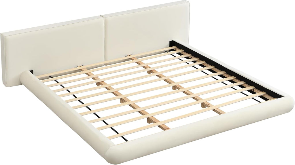 Low Profile Floor-Hugging Platform Bed, Cream