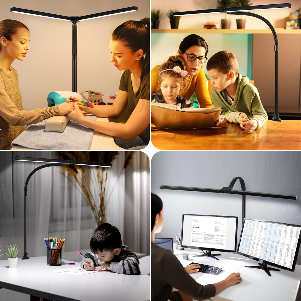 LED Desk Lamp with Clamp and Base, Dual Head Monitor Light