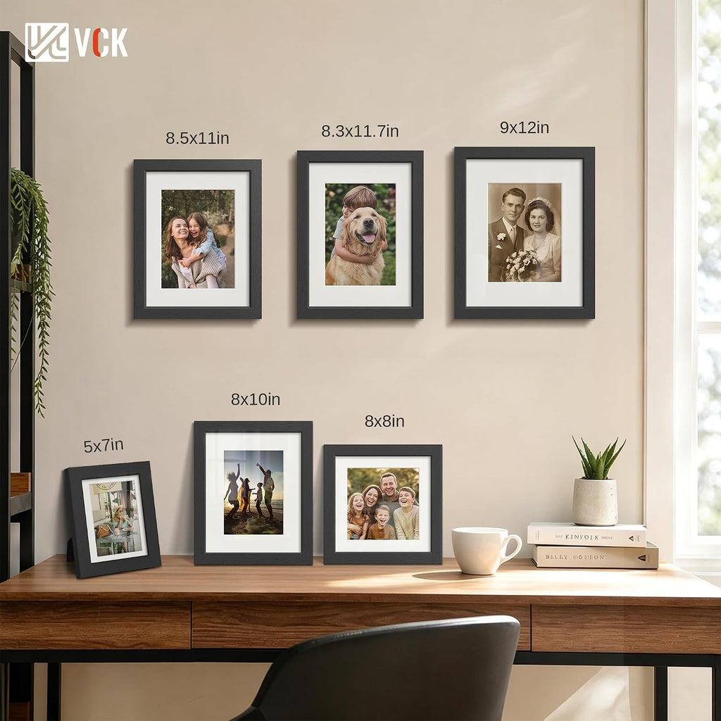 8x10 Picture Frame Black - 5 Pack, with Tempered Glass, Displays 5x7 Photo with Mat or 8 x 10 Without, for