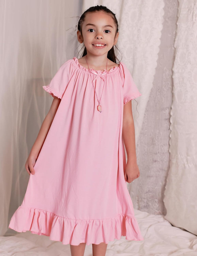 Girls Nightgowns Short Sleeve Sleepwear Soft Princess Pajama Dress