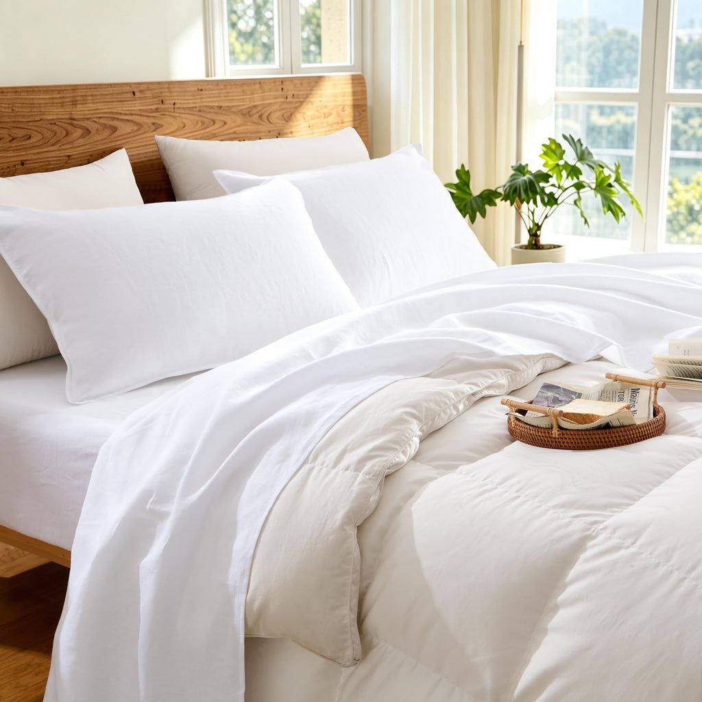 Linen Sheets Set, 100% French Washed Linen Sheets Deep Pocket Sheets, 4Pieces(1Flat Sheet, 1Fitted